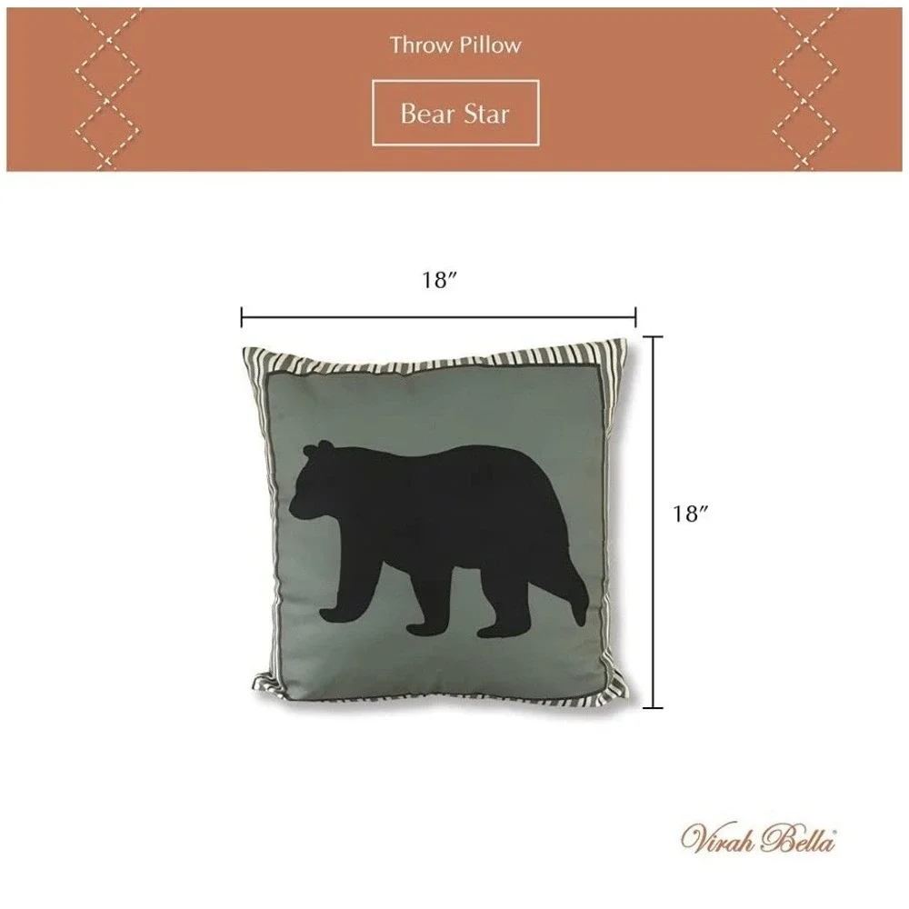 NWT 18 x 18 Cabin Mountain Rustic Throw Accent Pillow VIRAH BELLA Bear Star